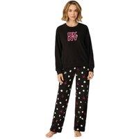 DKNY Women's Crew Top & Pant Fleece Pyjama Set in Black that Comes Ready Folded | Size: XL