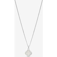 Simply Silver Women's Cubic Zirconia & Mother Of Pearl Clover Pendant - Gift Pouch in Silver