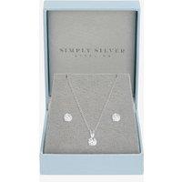 Simply Silver Women's 925 Sterling Silver Solitaire Set - Gift Box