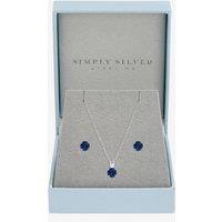 Simply Silver Women's 925 Sterling Silver Sapphire Solitaire Set - Gift Box