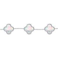 Jewelco London Women's Silver Clover Mother of Pearl Lucky Charm 5 Bracelet 7-8.5