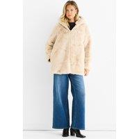 Gini London Women's Stone Hooded Long Sleeve Faux Fur Jacket | Size: S/M