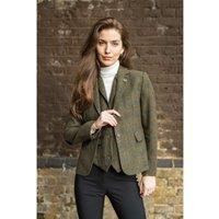 Infinity Leather Women's 2 Piece Set Tweed Blazer Waistcoat in Herringbone Check in Green | Size: 12