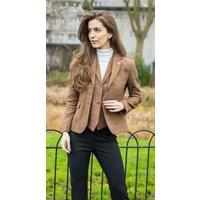 Infinity Leather Women's 2 Piece Set Tweed Blazer Waistcoat in Herringbone Check in Brown | Size: 18