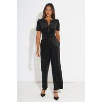 Sarta Women's Textured Velvet Lydia Jumpsuit in Black | Size: Large