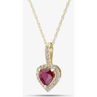 T.H.Baker Women's 9ct Yellow Gold Ruby & Diamond Heart Pendant Necklace RJP04753-R in Red | Size: 18 inches