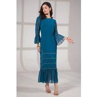 Rose & Nancy Women's georgie-teal-scallop-bead-midi-dress in Teal | Size: Medium