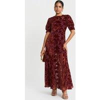 Needs No Label Women's Wine Velvet Puff Sleeve Maxi Dress in Burgundy | Size: 10
