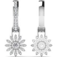 Cervin Blanc Women's Daisy Diamond Charm Hoop Earrings in White Gold in Silver