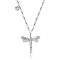 Cervin Blanc Women's Diamond Dragonfly Necklace in 18ct White Gold in Silver
