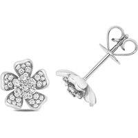 Cervin Blanc Women's Diamond Clover Flower Stud in 18ct White Gold in Silver