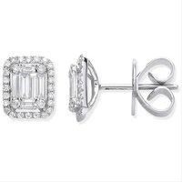 Cervin Blanc Women's 0.65ct Rectangle Halo Diamond Earrings in Silver