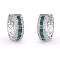 Cervin Blanc Women's 1.3ct Diamond Emerald Sapphire Hoop Earrings in 18ct White Gold in Silver