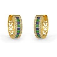 Cervin Blanc Women's 1.3ct Diamond Emerald Sapphire Hoop Earrings in 18ct Yellow Gold