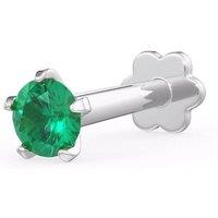 Cervin Blanc Women's Deep Green Emerald Nose Pin in 18K White Gold in Silver