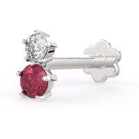 Cervin Blanc Women's Diamond & Ruby Toi et Moi Nose Stud in 18K White Gold in Silver