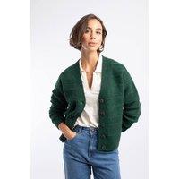 Weird Fish Women's Aramis Textured Striped Stitch Cardigan in Bottle Green | Size: 10