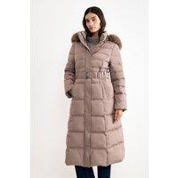 Phase Eight Women's Dixie Faux Fur Hood Belted Puffer Coat in Taupe | Size: 14