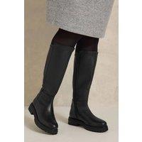 Evans Women's Leather Knee High Boots In Wide E & Extra Wide EEE Fit in Black | Size: 9E