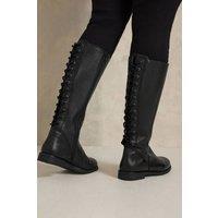 Evans Women's Leather Lace Back Knee High Boots In Wide E & Extra Wide EEE Fit in Black | Size: 5E