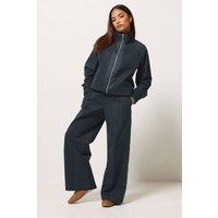 PixieGirl Women's Petite Satin Trim Wide Leg Trousers & Jacket Set in Mid Navy | Size: 18