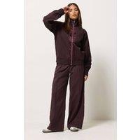 PixieGirl Women's Petite Satin Trim Wide Leg Trousers & Jacket Set in Burgundy | Size: 10