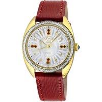 GV2 Women's Palermo Diamond, 316L Stainless Steel IPYG Case, MOP White Dial, Genuine Red Handmade Leather Strap Swiss Quartz Watch