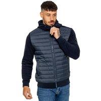 Enzo Men's Hooded Quilted Hybrid Jacket in Navy | Size: 2XL