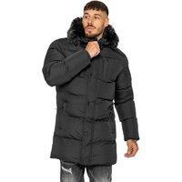 Enzo Men's Longline Padded Hooded Jacket in Black | Size: XL