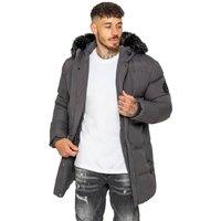 Enzo Men's Longline Padded Hooded Jacket in Charcoal | Size: 2XL