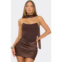EGO Women's Sleeveless Contrast Contrast Satin Mini Dress in Chocolate | Size: 12