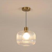Pheashine Modern Simple Ribbed Glass Pendant Light, Gold Iron E27 D25H150cm