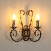 Pheashine Vintage 2 Light Candle Wall Sconce Black Gold Metal E14, Bulbs Excluded