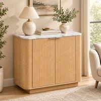 STILVORA Fluted 2-Door Storage Cabinet with Oak & Marble Effect in Natural