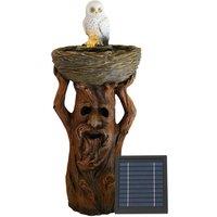 Gardenwize Solar Owl Bird Bath Water Feature with LED Lights & Battery Backup in Brown