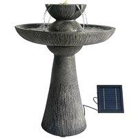 Gardenwize Solar 2 Tier Bird Bath Fountain with LED Lights & Battery Backup in Grey