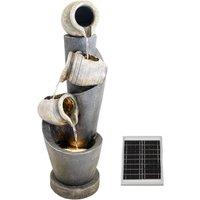 Gardenwize Solar 3 Tier Cascading Jar Water Feature with LED Lights in Grey