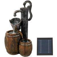 Gardenwize Solar 2 Tier Wooden Barrel Water Feature with LED Lights in Brown