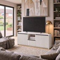 FWStyle Lania 2 Door 1 Drawer Wide White TV Media Unit Open Shelf Cable Hides