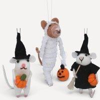 Stella Graham Set of 3 Felt Mice Halloween Decorations in White