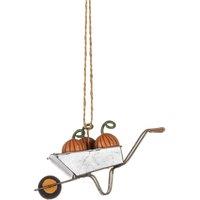 shoeless . Three Pumpkins in Wheelbarrow Metal Halloween Decoration in Orange