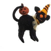shoeless . Felt Cat with Pumpkin Halloween Decoration - Felt Ornament 9.5 x 10 cm
