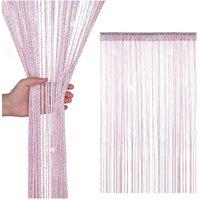 Neel Blue Glitter String Curtain Polyester Fringe Panel Spaghetti Tassel Curtain, 200cm x 90cm in Pink | Size: 200 cm x 90 cm