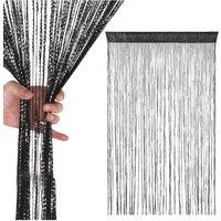 Neel Blue Glitter String Curtain Panel, Ivory, 200cm x 100cm in Black | Size: 100 cm width x 200 cm drop