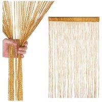 Neel Blue Glitter String Curtain Panel, Ivory, 200cm x 100cm in Gold | Size: 100 cm width x 200 cm drop
