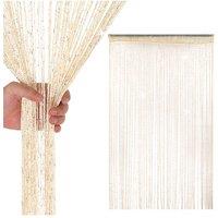 Neel Blue Glitter String Curtain Panel, Polyester Spaghetti Tassel, 200cm x 100cm in Ivory | Size: 100 cm width x 200 cm drop