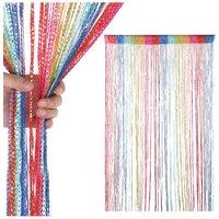 Neel Blue Glitter String Curtain Panel, Ivory, 200cm x 100cm | Size: 100 cm width x 200 cm drop