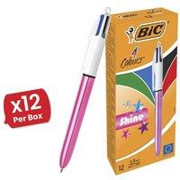 Bic 4 Colour Shine - Pink - Pack of 12