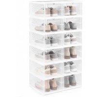 Costway 6-Tier Shoe Organizer Set of 2 Folding Plastic Sneaker Storage Boxes in White