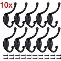 PAWNORA 10 Hooks 20 Screws Double Hat Coat Hook Door Wall Hanger in Black